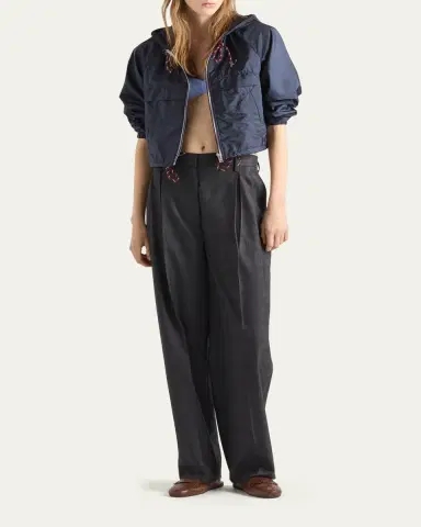Prada Cropped Re-Nylon Hooded Zip Jacket | Thumbnail 2 Prada Cropped Re-Nylon Hooded Zip Jacket | Thumbnail 2
