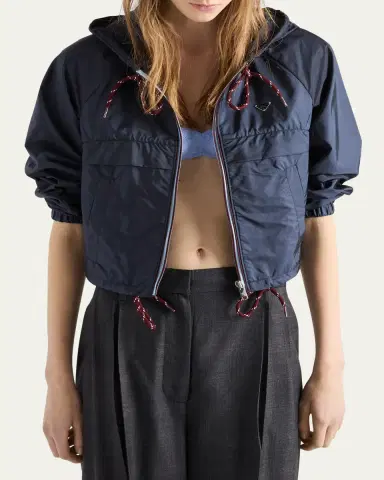 Prada Cropped Re-Nylon Hooded Zip Jacket | Thumbnail 4 Prada Cropped Re-Nylon Hooded Zip Jacket | Thumbnail 4