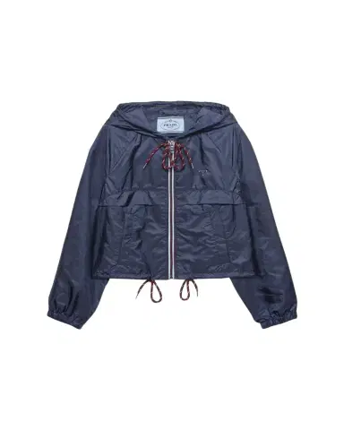 Prada Cropped Re-Nylon Hooded Zip Jacket | Thumbnail 1 Prada Cropped Re-Nylon Hooded Zip Jacket | Thumbnail 1