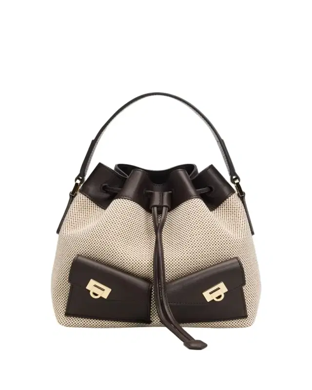 Harley Multipocket Bucket Bag in Canvas and Leather Harley Multipocket Bucket Bag in Canvas and Leather