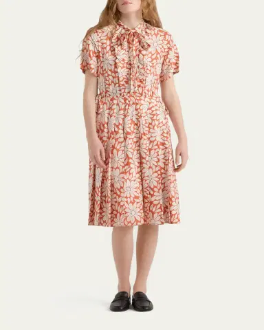 Prada Floral-Print Pleated Pongé Dress | Thumbnail 2 Prada Floral-Print Pleated Pongé Dress | Thumbnail 2