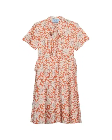 Prada Floral-Print Pleated Pongé Dress | Thumbnail 1 Prada Floral-Print Pleated Pongé Dress | Thumbnail 1
