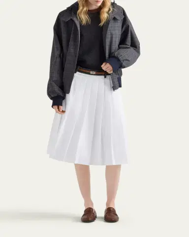 Prada Pleated Poplin And Rush Stitch Midi Skirt | Thumbnail 2 Prada Pleated Poplin And Rush Stitch Midi Skirt | Thumbnail 2