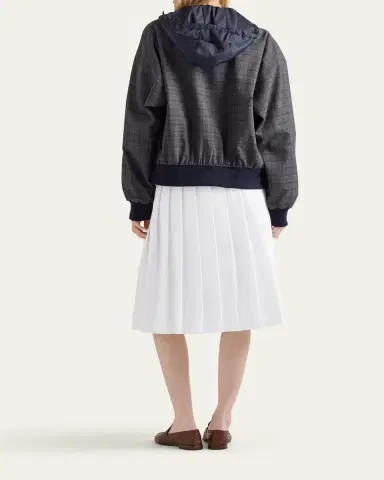 Prada Pleated Poplin And Rush Stitch Midi Skirt | Thumbnail 3 Prada Pleated Poplin And Rush Stitch Midi Skirt | Thumbnail 3