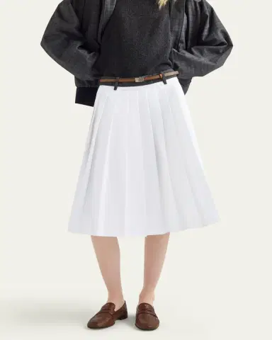 Prada Pleated Poplin And Rush Stitch Midi Skirt | Thumbnail 4 Prada Pleated Poplin And Rush Stitch Midi Skirt | Thumbnail 4