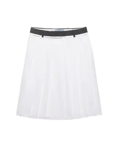 Prada Pleated Poplin And Rush Stitch Midi Skirt | Thumbnail 1 Prada Pleated Poplin And Rush Stitch Midi Skirt | Thumbnail 1