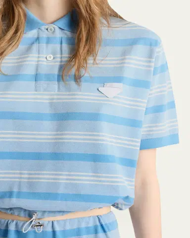 Prada Cropped Striped Piqué Polo Shirt | Thumbnail 4 Prada Cropped Striped Piqué Polo Shirt | Thumbnail 4