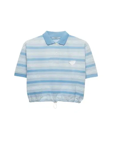 Prada Cropped Striped Piqué Polo Shirt | Thumbnail 1 Prada Cropped Striped Piqué Polo Shirt | Thumbnail 1