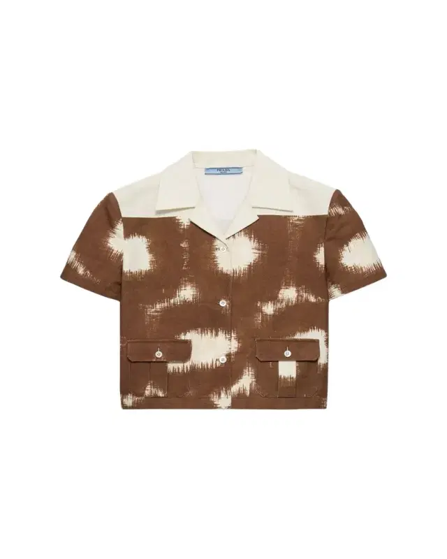 Prada Abstract-Print Canvas Crop Bowling Shirt