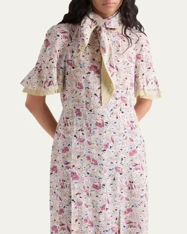 Prada Floral Silk Scarf-Neck Midi Dress | Thumbnail 4 Prada Floral Silk Scarf-Neck Midi Dress | Thumbnail 4