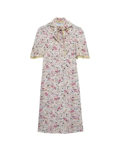 Prada Floral Silk Scarf-Neck Midi Dress | Thumbnail 1 Prada Floral Silk Scarf-Neck Midi Dress | Thumbnail 1