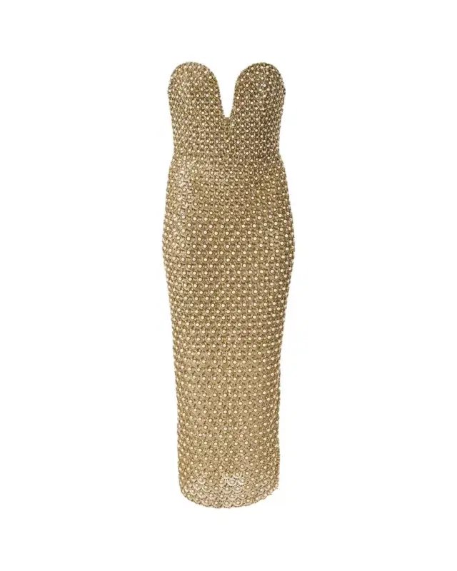 Embellished Plunging Strapless Midi Dress