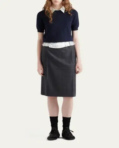 Prada Wool Check Midi Skirt | Thumbnail 2