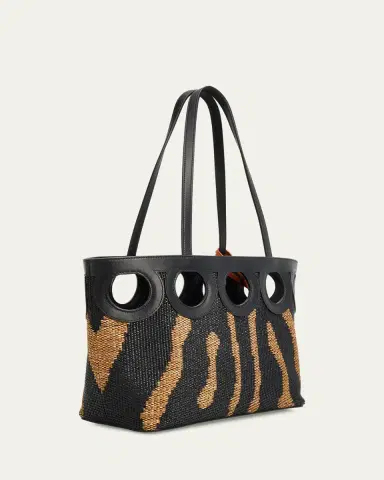 Ferragamo Gancini Outline Tote Bag in Raffia and Leather | Thumbnail 3 Ferragamo Gancini Outline Tote Bag in Raffia and Leather | Thumbnail 3