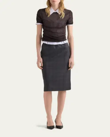 Prada Pleated Cotton Short-Sleeve Polo Top | Thumbnail 2 Prada Pleated Cotton Short-Sleeve Polo Top | Thumbnail 2