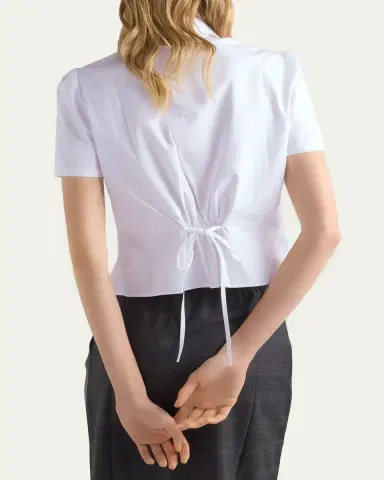 Prada Pleated Cotton Short-Sleeve Polo Top | Thumbnail 3 Prada Pleated Cotton Short-Sleeve Polo Top | Thumbnail 3