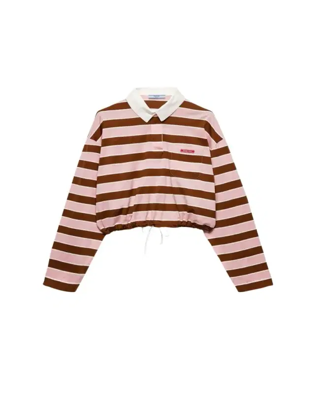 Striped Long-Sleeve Crop Polo Shirt