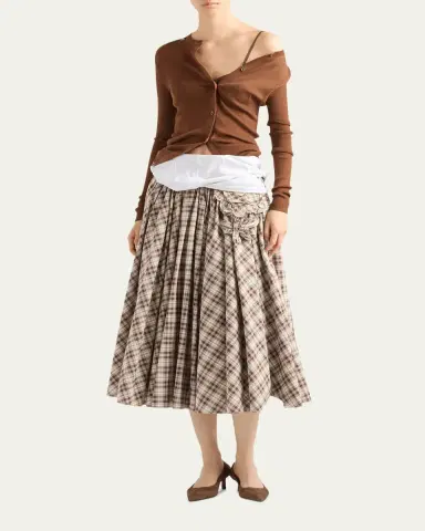 Prada Embroidered Check Cotton Poplin Midi Dress | Thumbnail 2 Prada Embroidered Check Cotton Poplin Midi Dress | Thumbnail 2