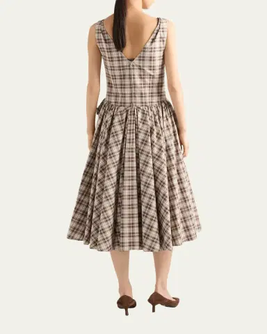 Prada Embroidered Check Cotton Poplin Midi Dress | Thumbnail 3 Prada Embroidered Check Cotton Poplin Midi Dress | Thumbnail 3