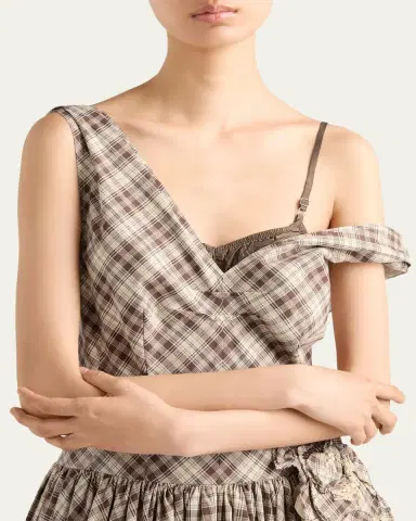 Prada Embroidered Check Cotton Poplin Midi Dress | Thumbnail 5 Prada Embroidered Check Cotton Poplin Midi Dress | Thumbnail 5