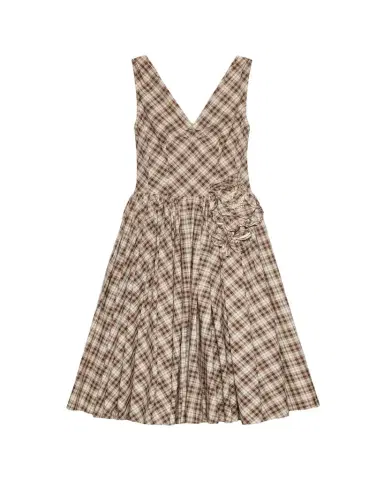 Prada Embroidered Check Cotton Poplin Midi Dress | Thumbnail 1 Prada Embroidered Check Cotton Poplin Midi Dress | Thumbnail 1