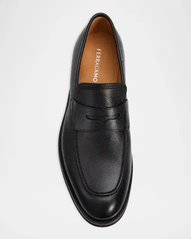 Ferragamo Men's Hammered Leather Penny Loafers | Thumbnail 6