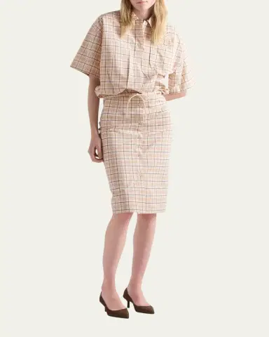 Prada Cotton Check Drawstring Pencil Skirt | Thumbnail 2 Prada Cotton Check Drawstring Pencil Skirt | Thumbnail 2