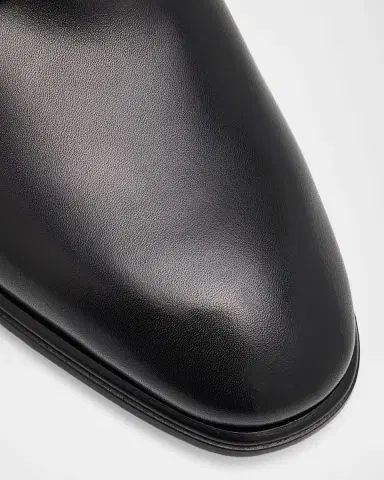 Ferragamo Men's Stefano Almond-Toe Leather Derby Shoes | Thumbnail 2