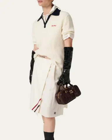 Miu Miu Ribbed Short Sleeve Polo Cashmere Shirt | Thumbnail 2