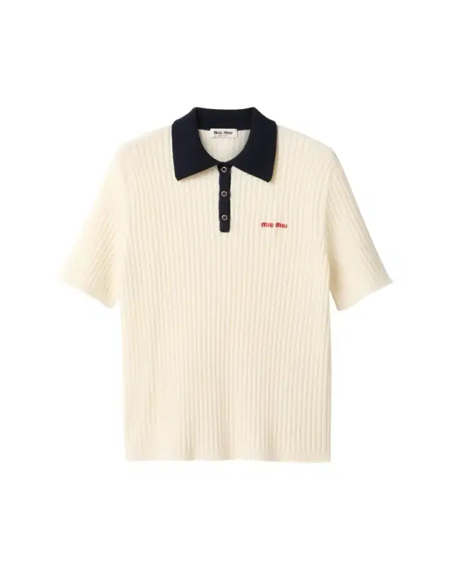 Ribbed Short Sleeve Polo Cashmere Shirt