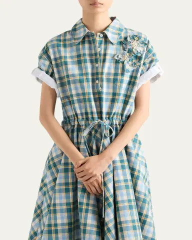 Prada Embroidered Checked Cotton Midi Polo Dress | Thumbnail 4 Prada Embroidered Checked Cotton Midi Polo Dress | Thumbnail 4