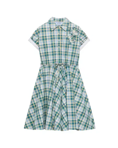 Prada Embroidered Checked Cotton Midi Polo Dress | Thumbnail 1 Prada Embroidered Checked Cotton Midi Polo Dress | Thumbnail 1