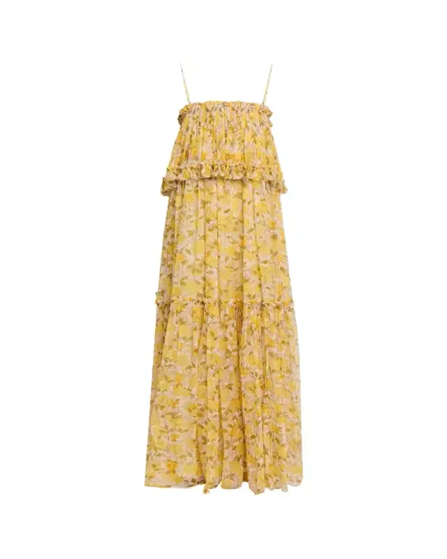 Rose-Print Tiered Ruffle Maxi Dress