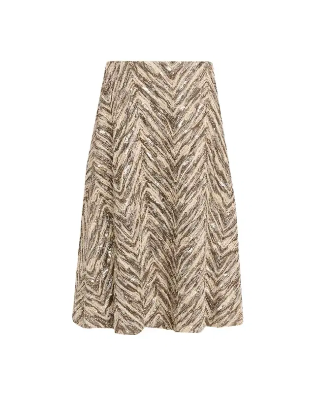 Chevron Sequined Superlight Tulle Midi Skirt