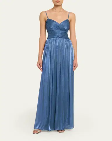 Costarellos Sireen Metallic Georgette Sleeveless Crisscross Gown | Thumbnail 2 Costarellos Sireen Metallic Georgette Sleeveless Crisscross Gown | Thumbnail 2