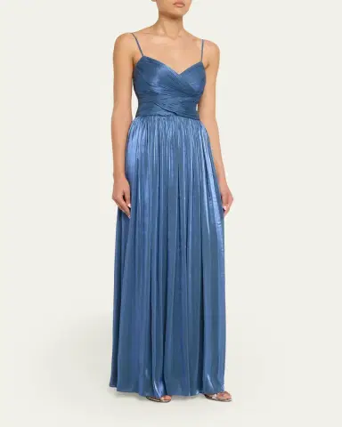 Costarellos Sireen Metallic Georgette Sleeveless Crisscross Gown | Thumbnail 4 Costarellos Sireen Metallic Georgette Sleeveless Crisscross Gown | Thumbnail 4