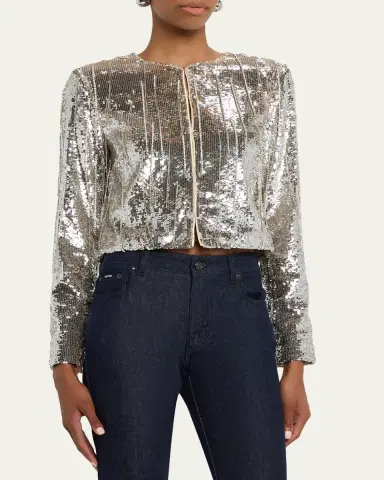 Ramy Brook Sapphire Cropped Sequin Jacket | Thumbnail 4 Ramy Brook Sapphire Cropped Sequin Jacket | Thumbnail 4