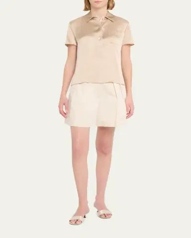 Vince Silk Charmeuse Short-Sleeve Polo Shirt | Thumbnail 2 Vince Silk Charmeuse Short-Sleeve Polo Shirt | Thumbnail 2