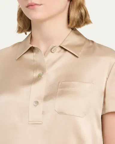 Vince Silk Charmeuse Short-Sleeve Polo Shirt | Thumbnail 5 Vince Silk Charmeuse Short-Sleeve Polo Shirt | Thumbnail 5