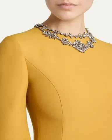 Valentino Garavani Crystal Embroidered Silk-Wool 3/4-Sleeve Midi Dress | Thumbnail 5