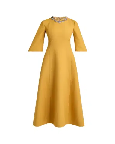 Valentino Garavani Crystal Embroidered Silk-Wool 3/4-Sleeve Midi Dress | Thumbnail 1