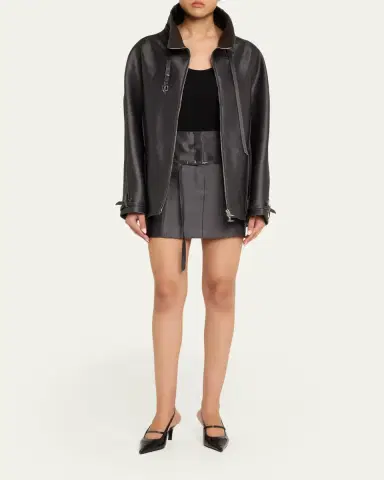 Grace Ling Belted Collar Striped Wool Oversized Jacket | Thumbnail 2 Grace Ling Belted Collar Striped Wool Oversized Jacket | Thumbnail 2