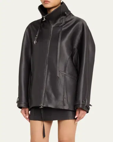 Grace Ling Belted Collar Striped Wool Oversized Jacket | Thumbnail 4 Grace Ling Belted Collar Striped Wool Oversized Jacket | Thumbnail 4