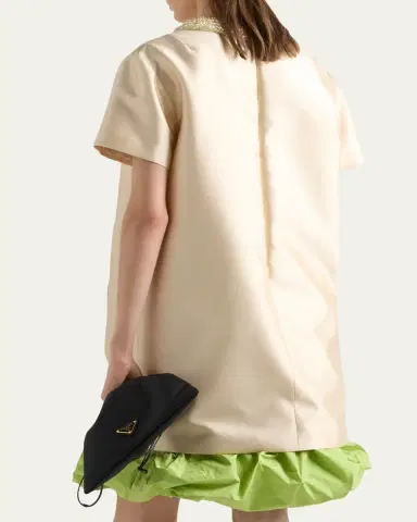 Prada Beaded Gazar Silk Short-Sleeve Mini Dress | Thumbnail 3 Prada Beaded Gazar Silk Short-Sleeve Mini Dress | Thumbnail 3