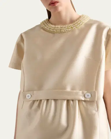 Prada Beaded Gazar Silk Short-Sleeve Mini Dress | Thumbnail 5 Prada Beaded Gazar Silk Short-Sleeve Mini Dress | Thumbnail 5