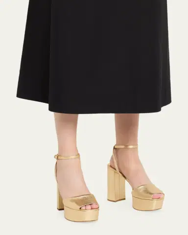 Prada 115mm Metallic Leather Platform Sandals | Thumbnail 2