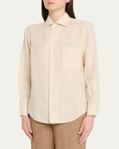 Loro Piana Andre Button Down Linen Solaire Shirt | Thumbnail 8