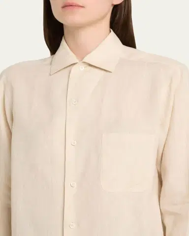 Loro Piana Andre Button Down Linen Solaire Shirt | Thumbnail 9