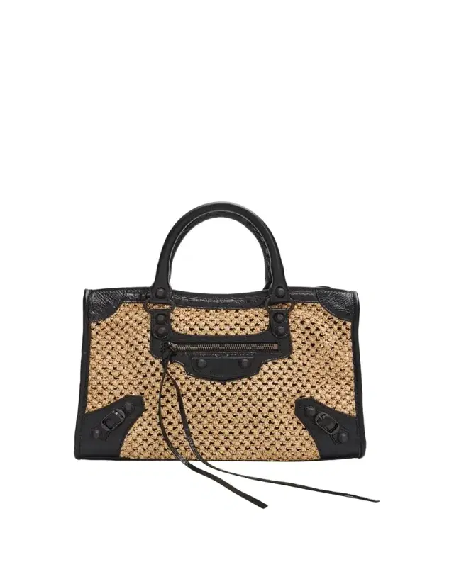Le City Woven Leather-Trim Top-Handle Bag