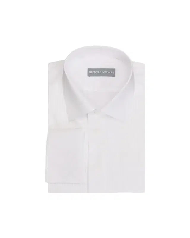 Men's Cotton Plisse-Front French Cuff Dress Shirt